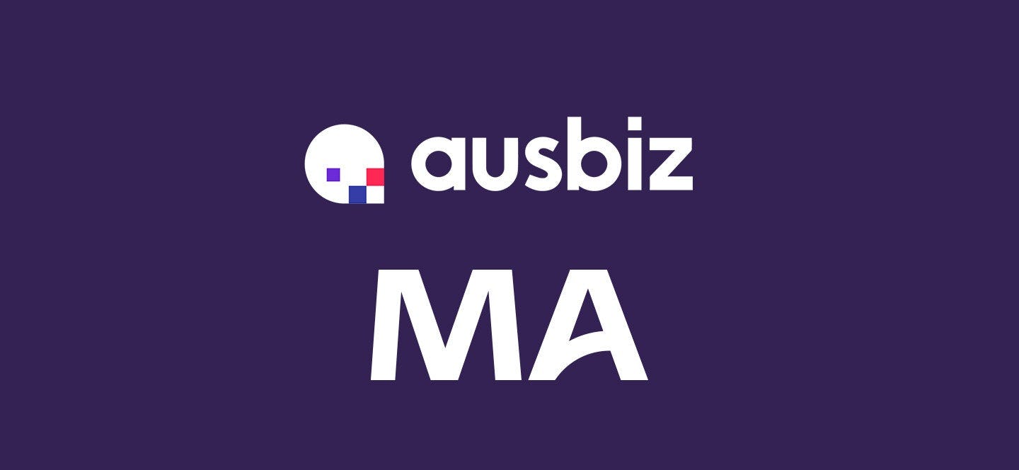 ausbiz and MA logos on purple background
